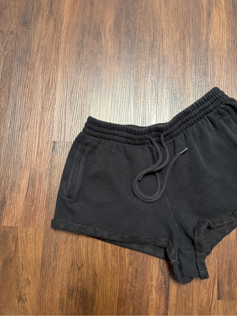 PINK Victoria's Secret Campus Fleece Rolled Hem Black Drawstring Lounge Shorts - Picture 4 of 7